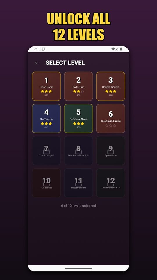 Level select grid showing unlocked stages and star ratings